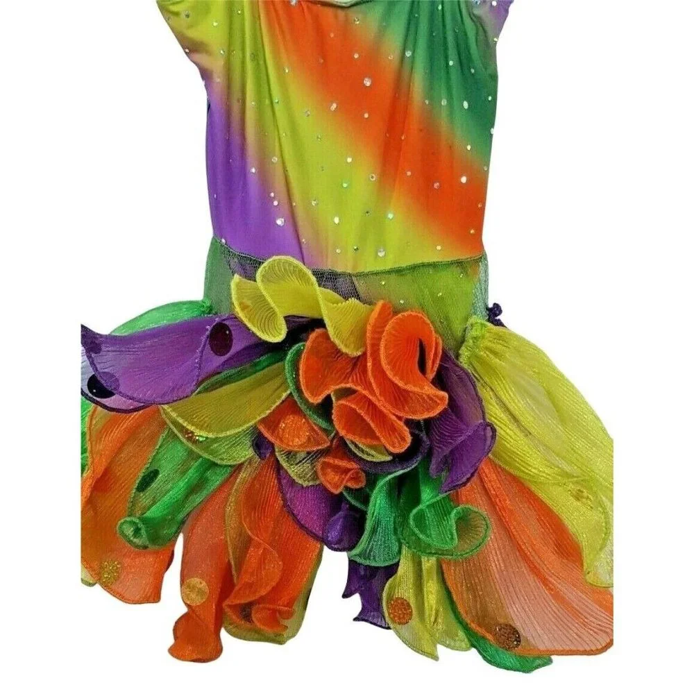 Art Stone Competitor Girls Dance‎ Costume Small Purple Green Flower Dress Up